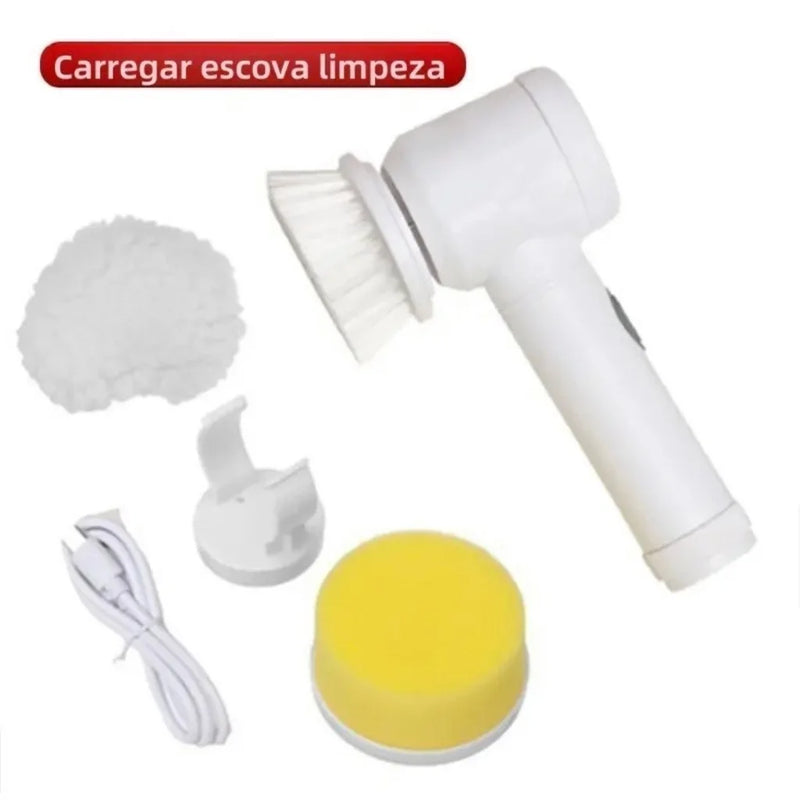 Escova de limpeza elétrica 5 em 1 sem fio, limpador multiuso prático para cozinha e banheiro.